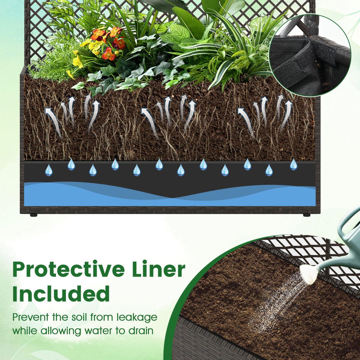 49 Inch Raised Garden Bed with Trellis - Brown