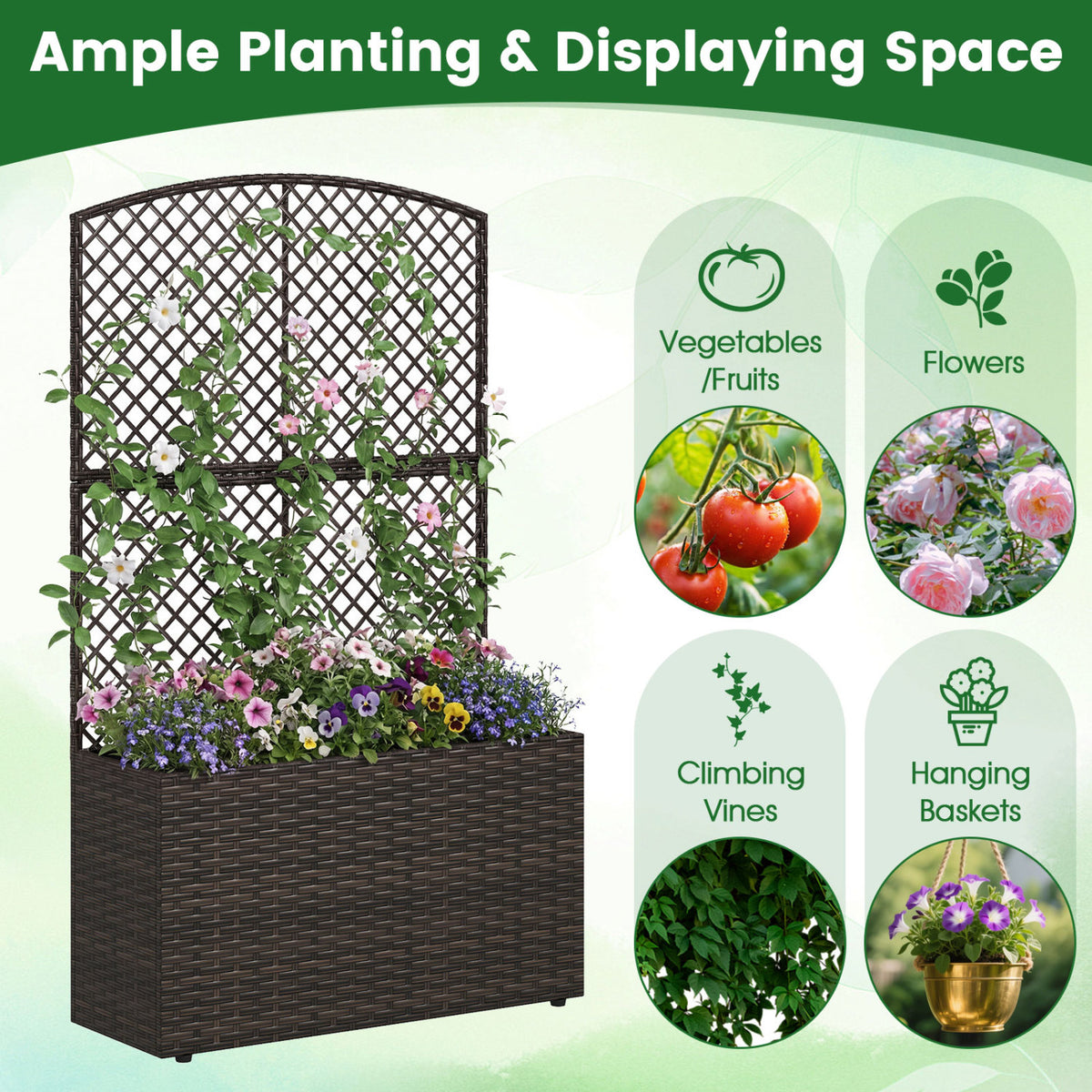 49 Inch Raised Garden Bed with Trellis - Brown