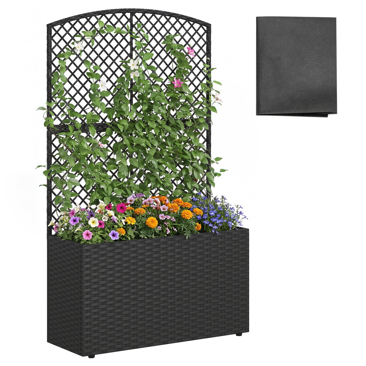 49 Inch Raised Garden Bed with Trellis Set of 2 - Black