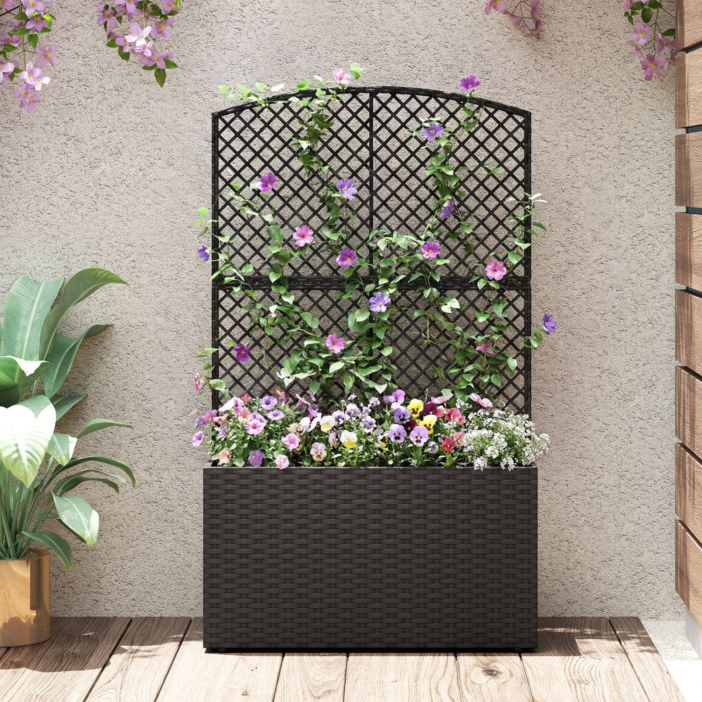 49 Inch Raised Garden Bed with Trellis - Brown