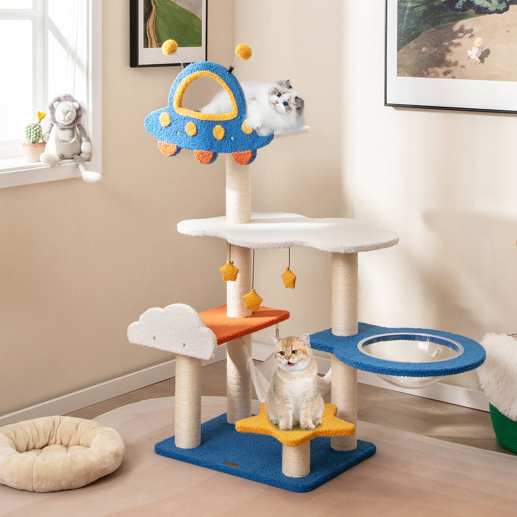 49 Inch Cat Tree with UFO Top Perch, Space Capsule & Sisalg Posts - Blue
