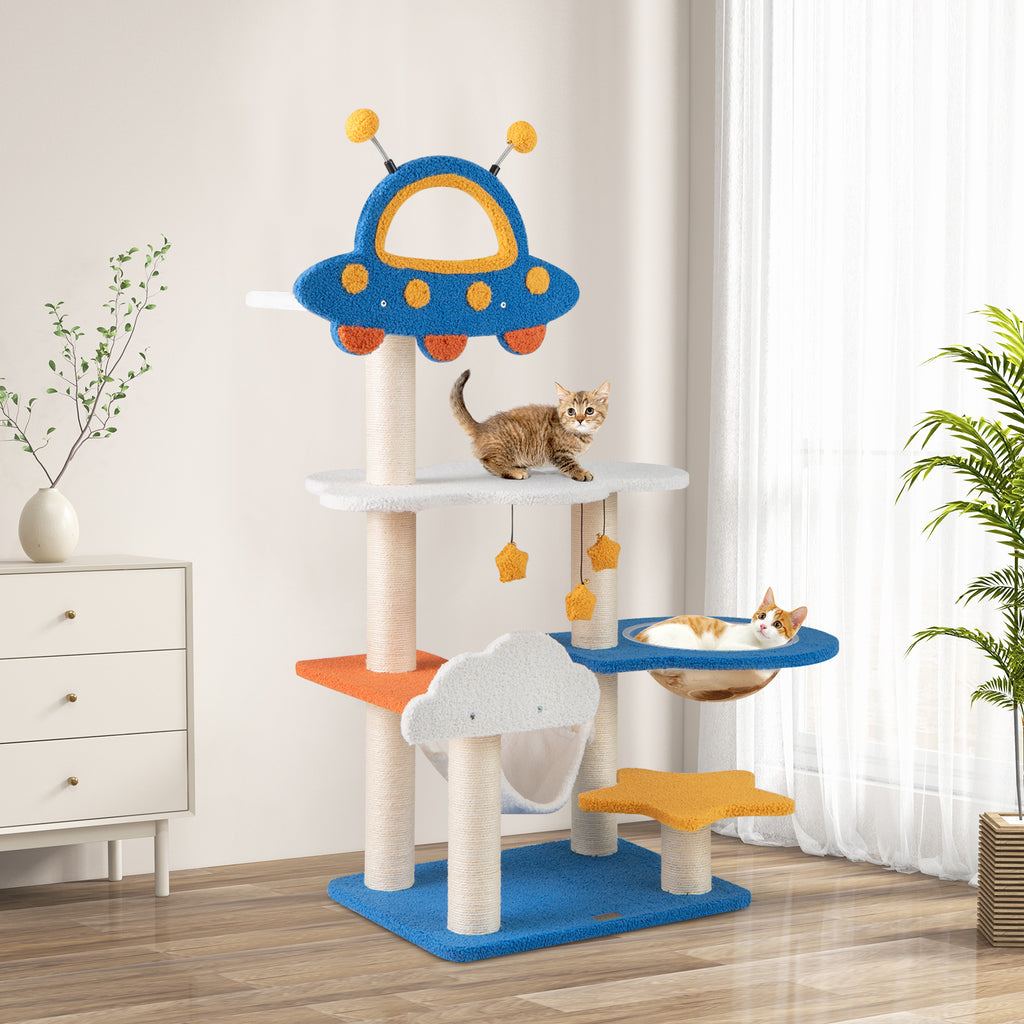49 Inch Cat Tree with UFO Top Perch, Space Capsule & Sisalg Posts - Blue