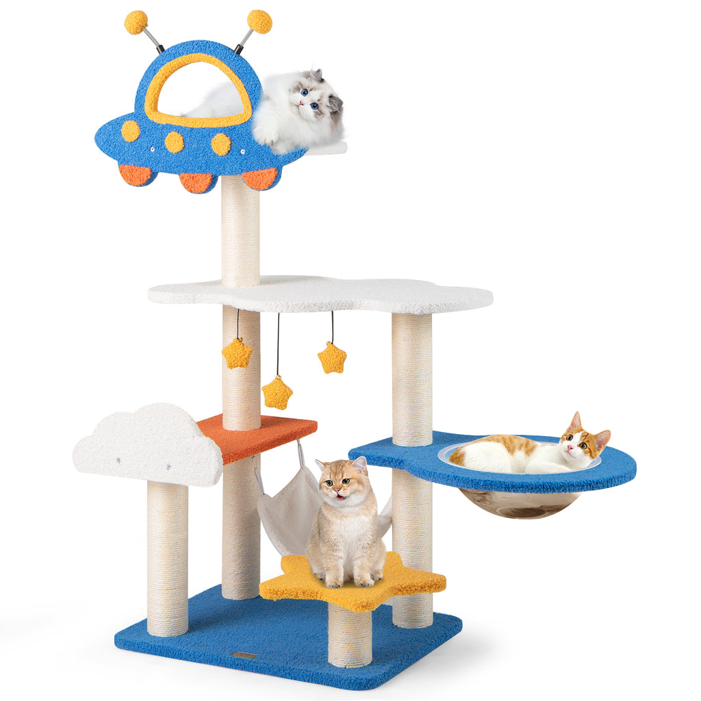 49 Inch Cat Tree with UFO Top Perch, Space Capsule & Sisalg Posts - Blue