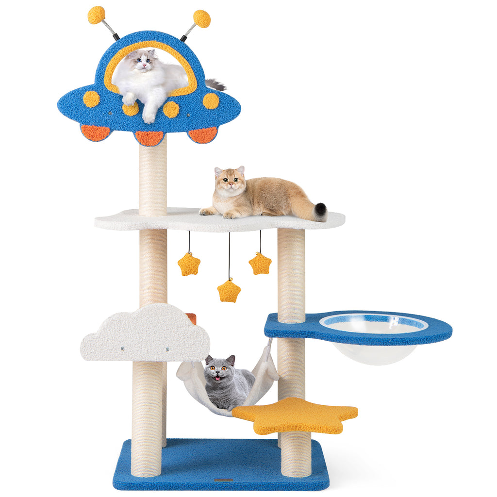 49 Inch Cat Tree with UFO Top Perch, Space Capsule & Sisalg Posts - Blue