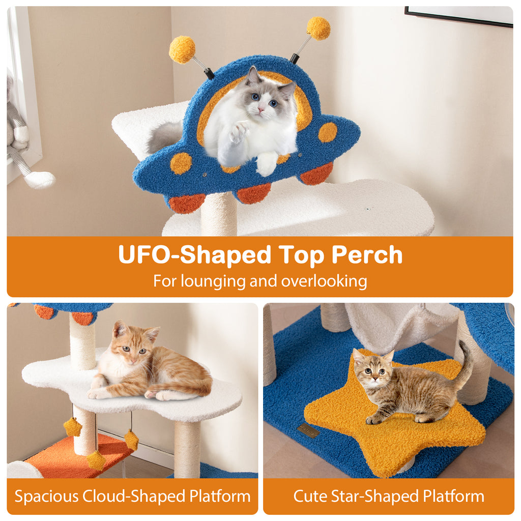 49 Inch Cat Tree with UFO Top Perch, Space Capsule & Sisalg Posts - Blue