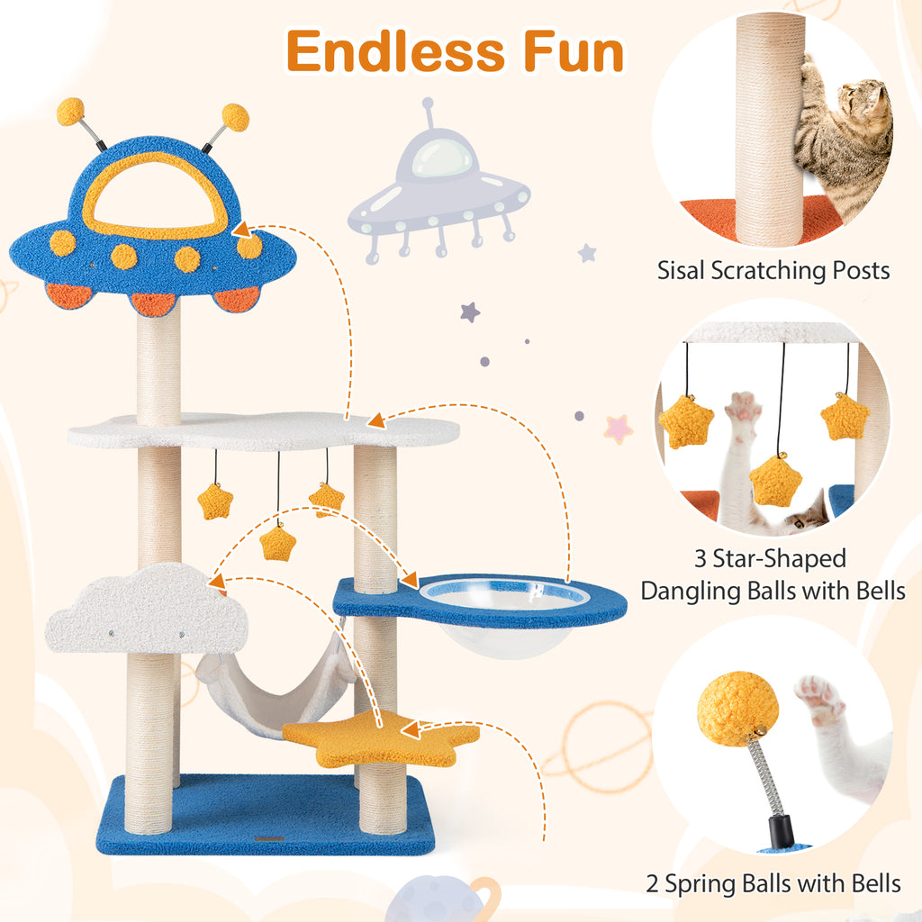 49 Inch Cat Tree with UFO Top Perch, Space Capsule & Sisalg Posts - Blue