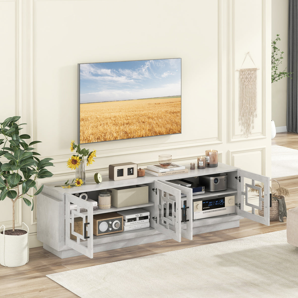 4-Door TV Stand up to 75 Inch – Oak Media Console