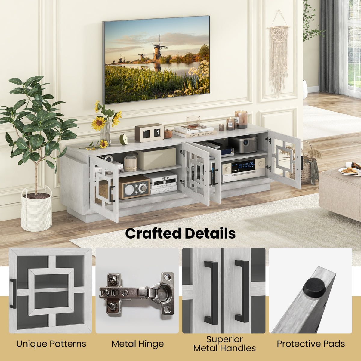 4-Door TV Stand up to 75 Inch – Oak Media Console