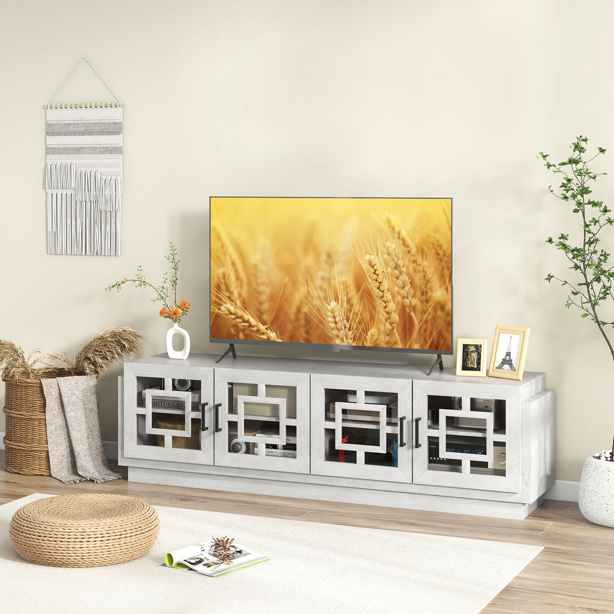 4-Door TV Stand up to 75 Inch – Oak Media Console