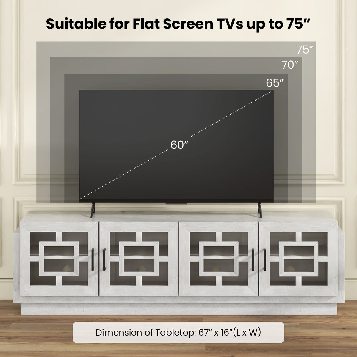 4-Door TV Stand up to 75 Inch – Oak Media Console