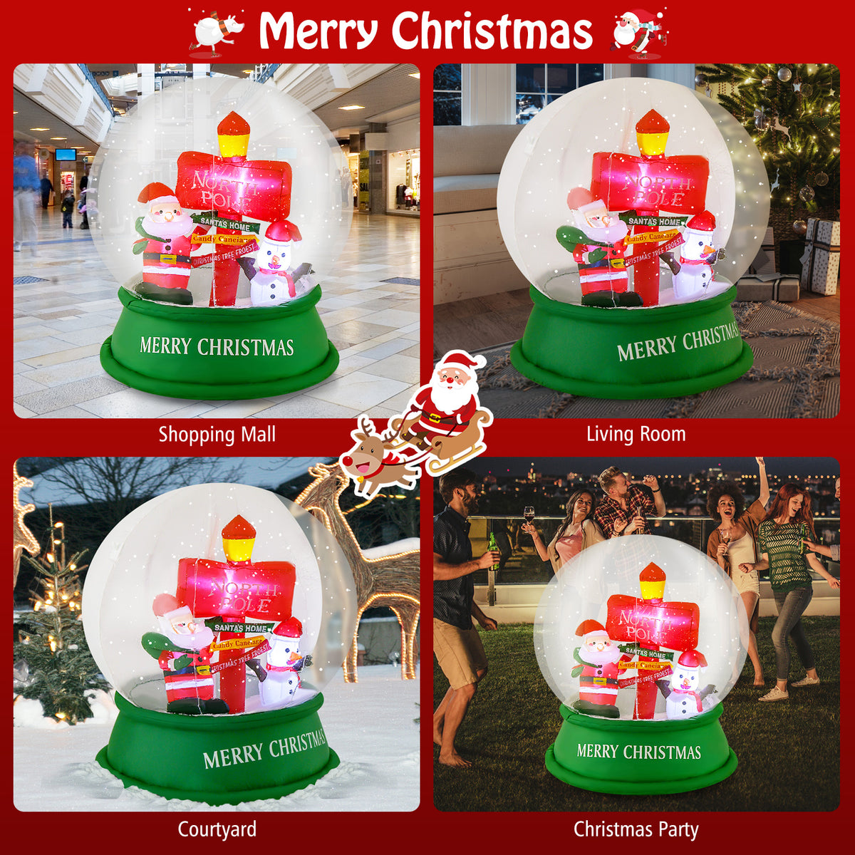 Christmas Inflatable Snow Globe with Santa Snowman & Road Sign - Snowing Santa Variation