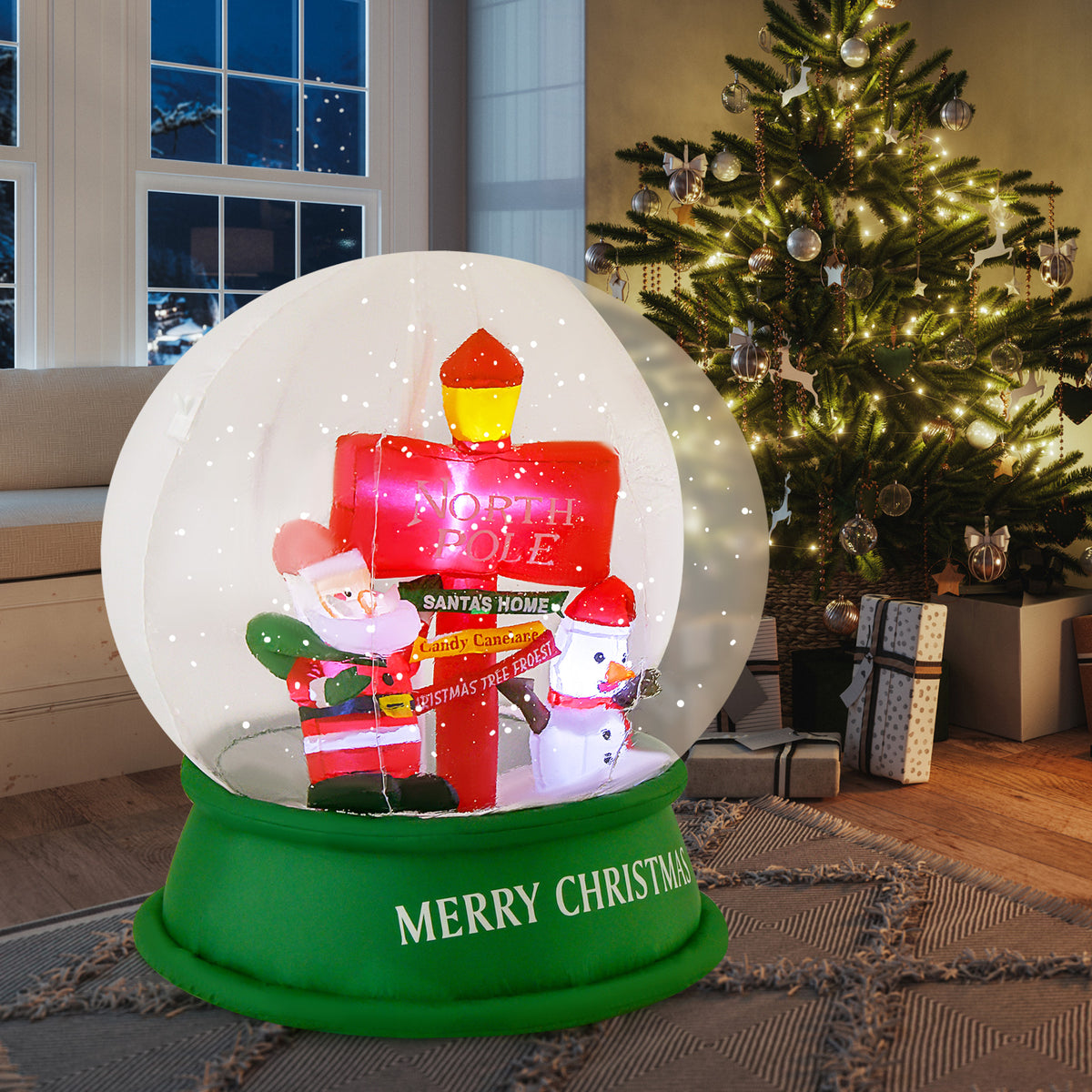 Christmas Inflatable Snow Globe with Santa Snowman & Road Sign - Snowing Santa Variation