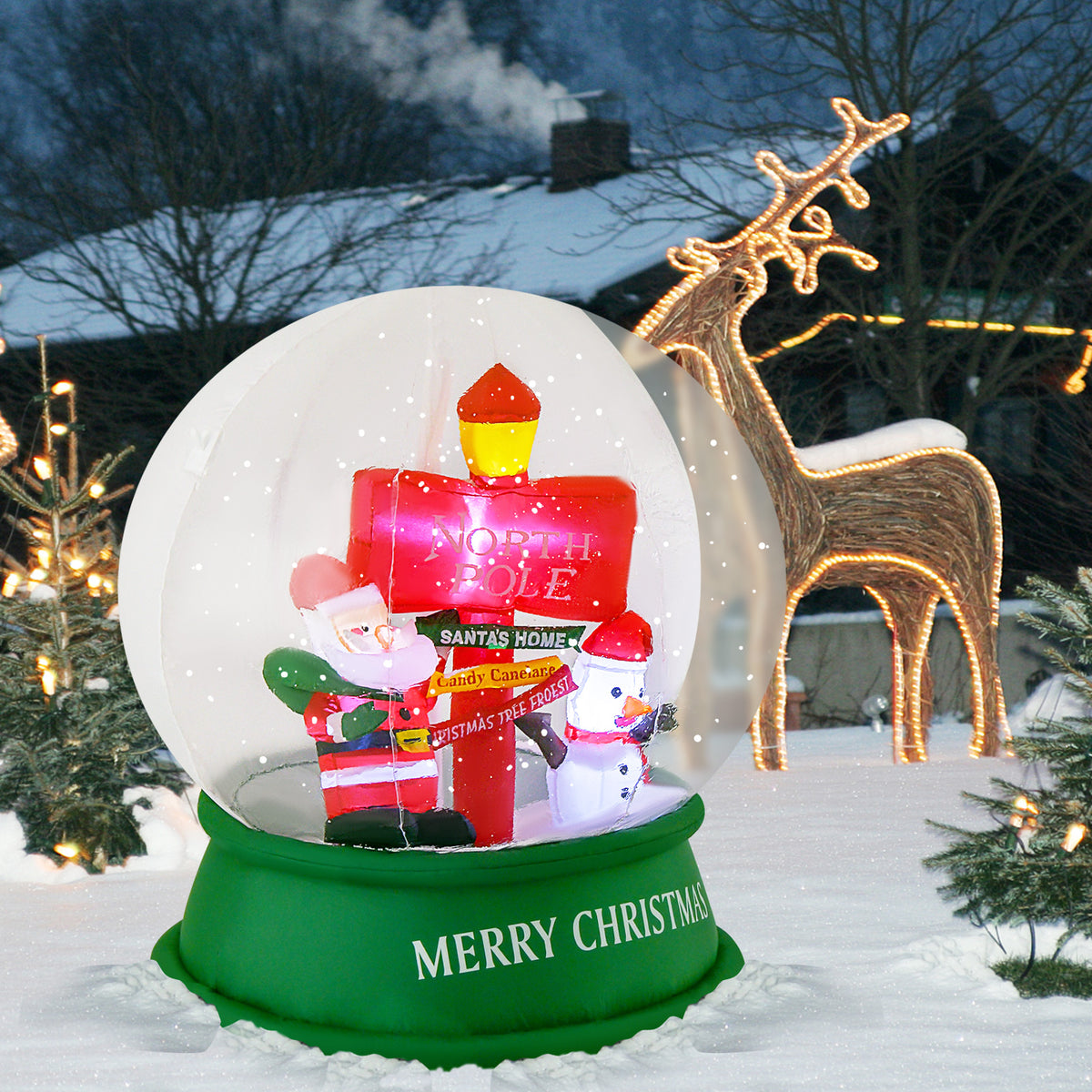 Christmas Inflatable Snow Globe with Santa Snowman & Road Sign - Snowing Santa Variation