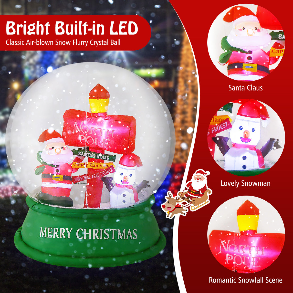 Christmas Inflatable Snow Globe with Santa Snowman & Road Sign - Snowing Santa Variation