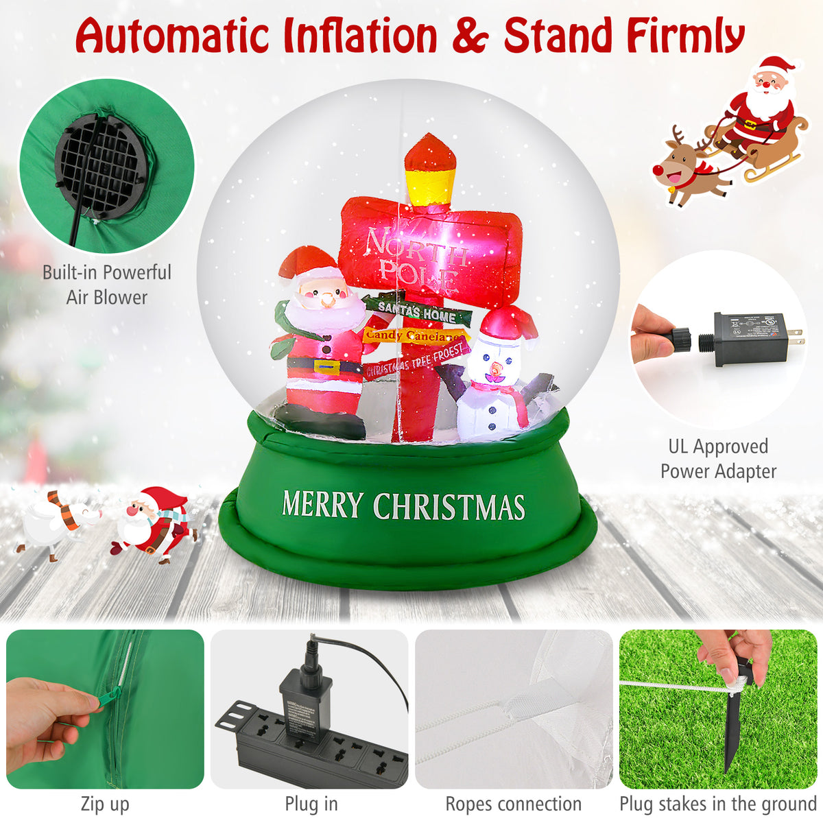 Christmas Inflatable Snow Globe with Santa Snowman & Road Sign - Snowing Santa Variation