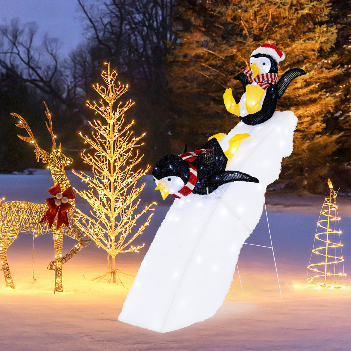 Christmas Penguin Ice Skating Decor with Snowy Slide - Variation: Skating Penguin