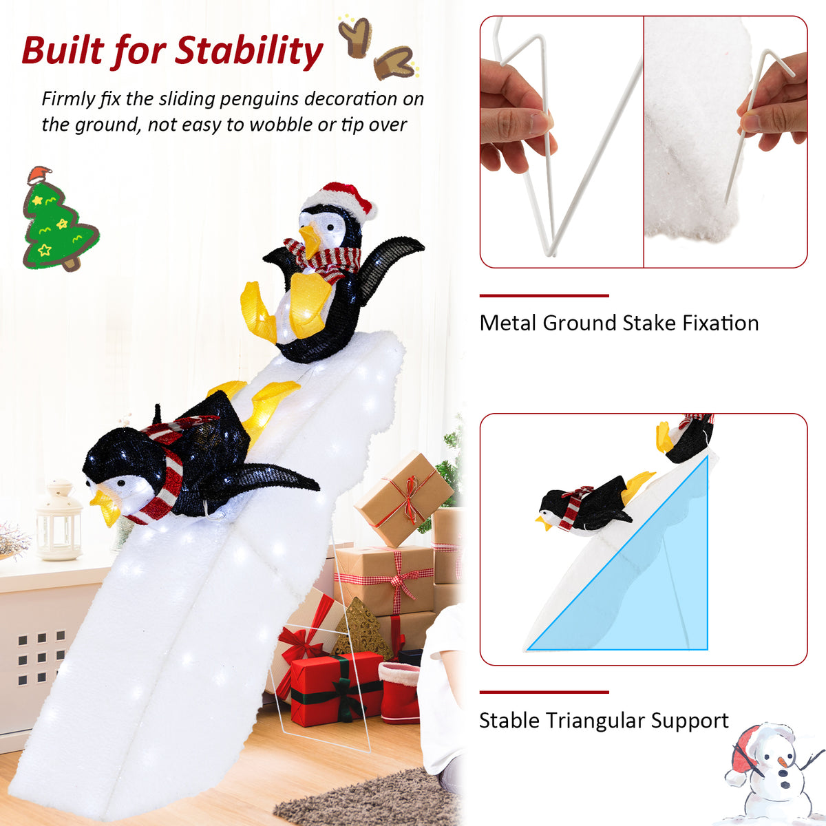 Christmas Penguin Ice Skating Decor with Snowy Slide - Variation: Skating Penguin
