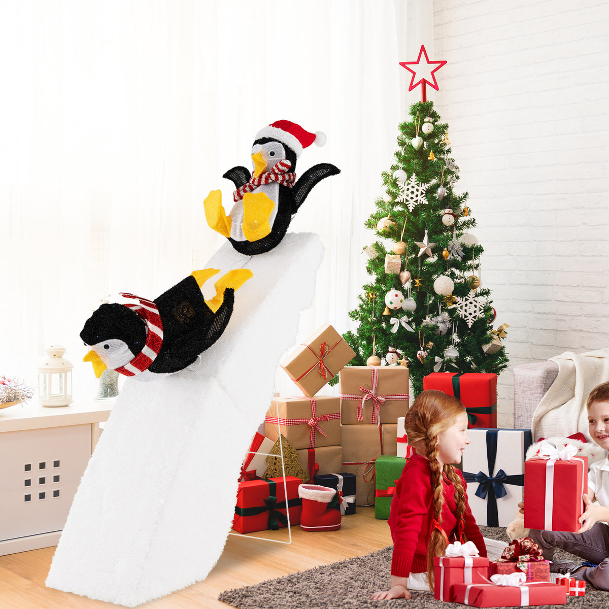 Christmas Penguin Ice Skating Decor with Snowy Slide - Variation: Skating Penguin