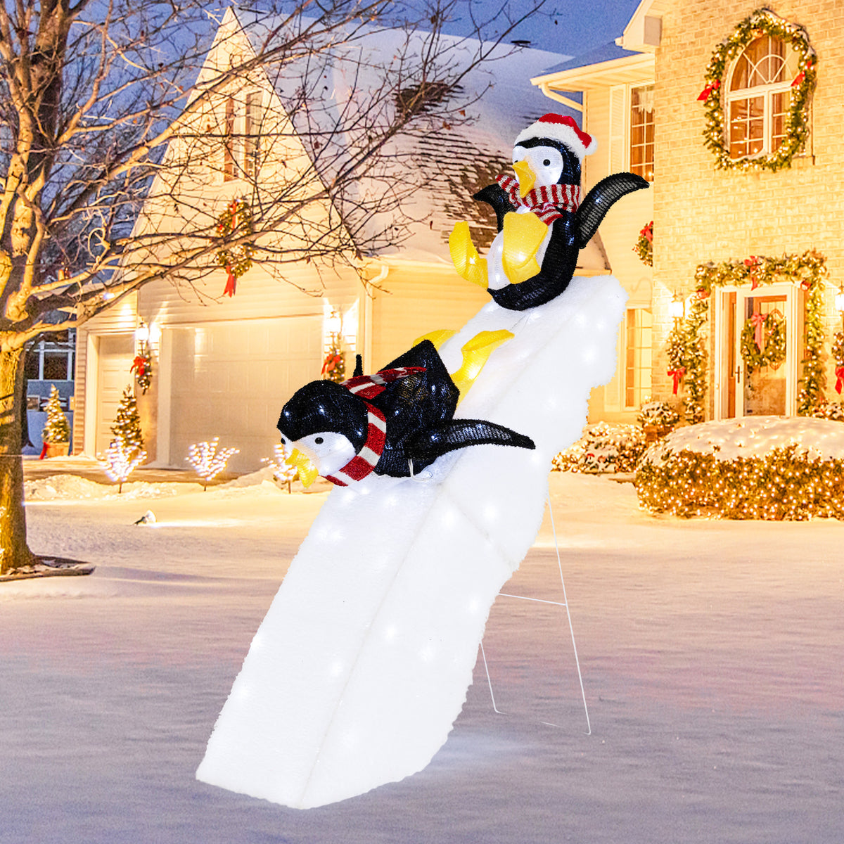 Christmas Penguin Ice Skating Decor with Snowy Slide - Variation: Skating Penguin