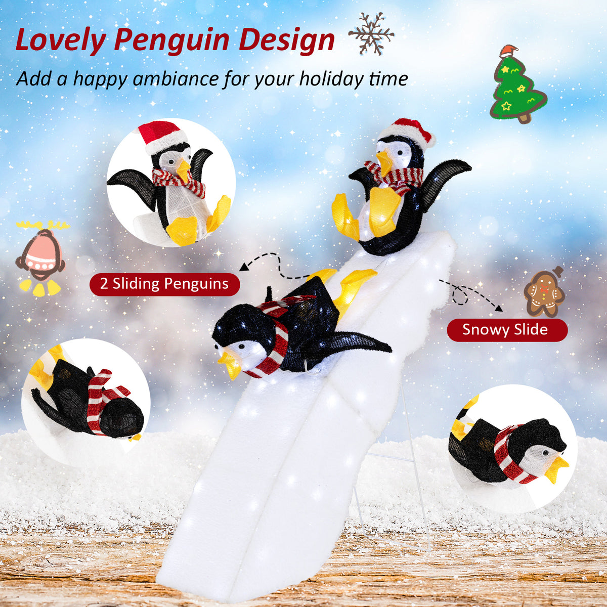 Christmas Penguin Ice Skating Decor with Snowy Slide - Variation: Skating Penguin