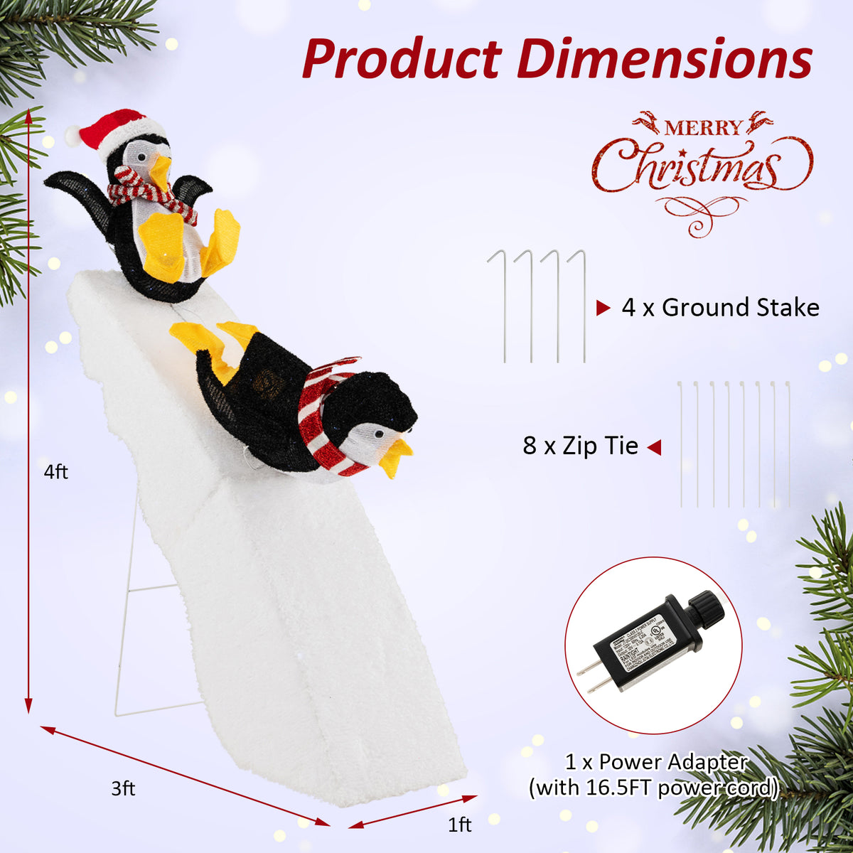 Christmas Penguin Ice Skating Decor with Snowy Slide - Variation: Skating Penguin