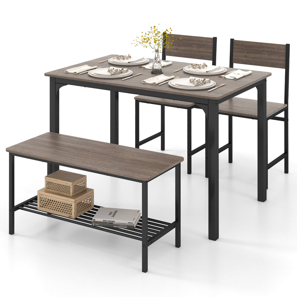 4-Piece Dining Table Set with 2 Chairs & Bench, Gray