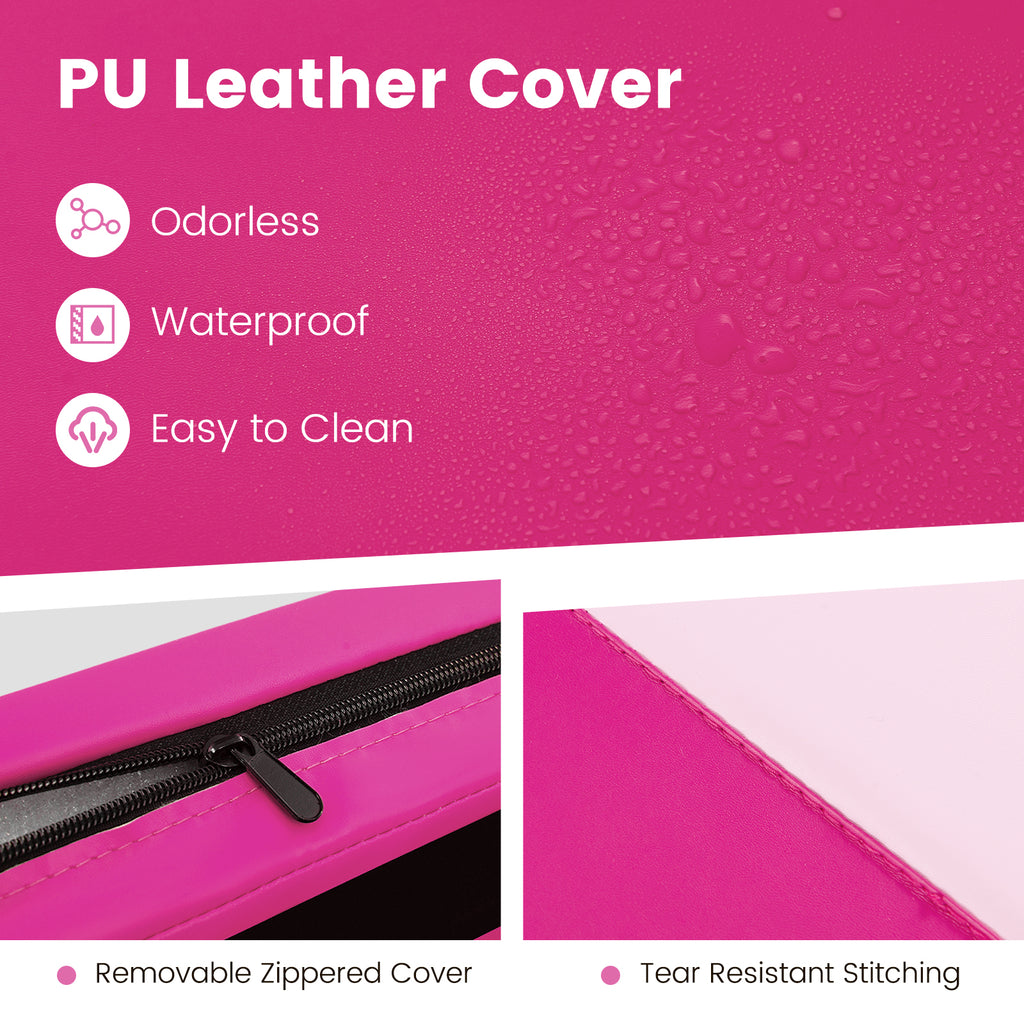 Pink 10x4ft Folding Exercise Mat with Carrying Handles - PU Leather, High-Density Foam