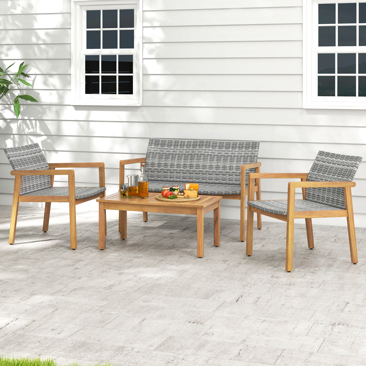 4-Piece Patio Furniture Set with Loveseat Single Chairs and Coffee