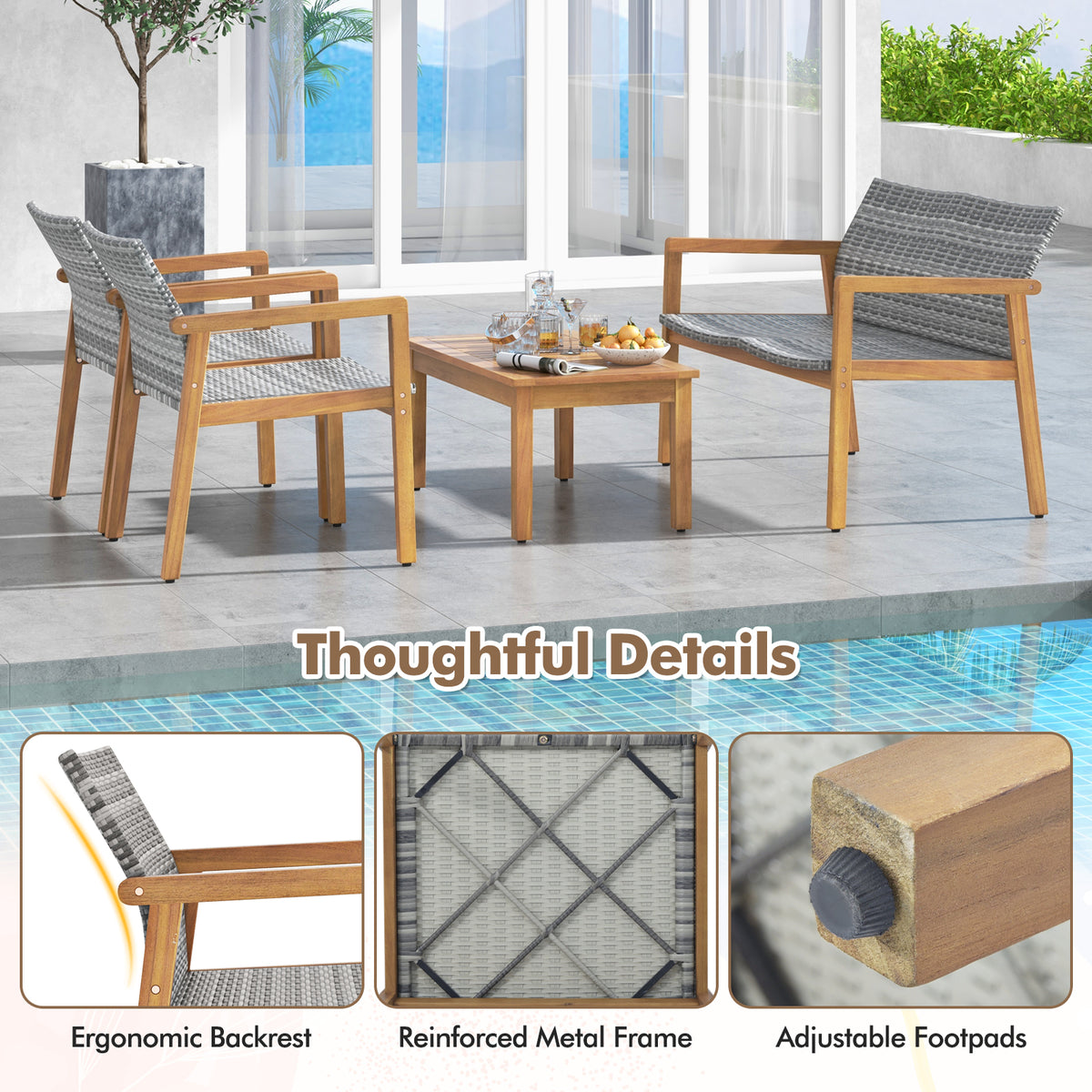 4-Piece Patio Furniture Set with Loveseat Single Chairs and Coffee
