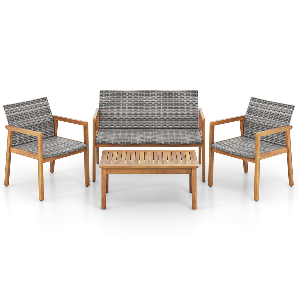 Acacia Wood Patio Furniture Set with Rattan Chairs - 3 Pieces