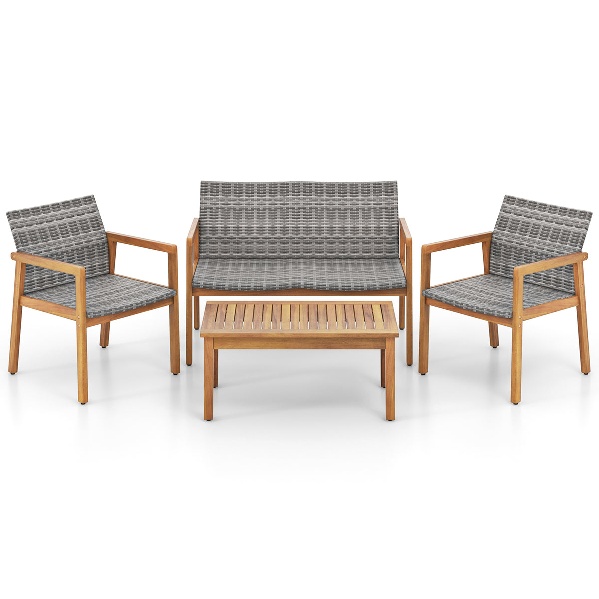 Acacia Wood Patio Furniture Set with Rattan Chairs - 3 Pieces