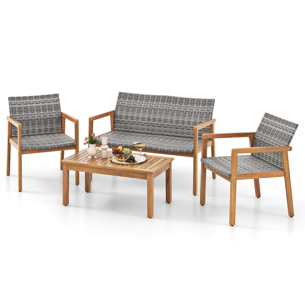 4-Piece Patio Furniture Set with Loveseat Single Chairs and Coffee