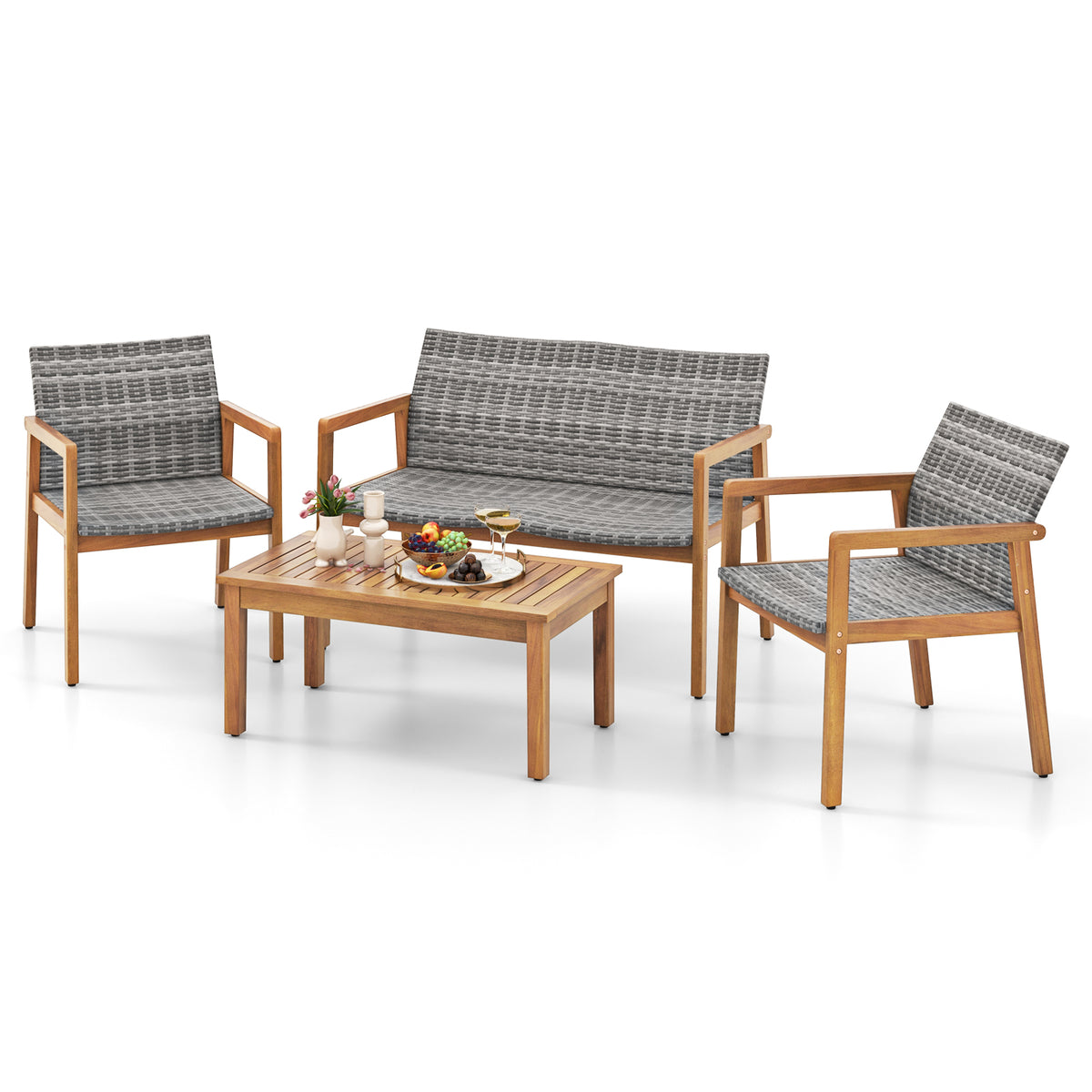 4-Piece Patio Furniture Set with Loveseat Single Chairs and Coffee