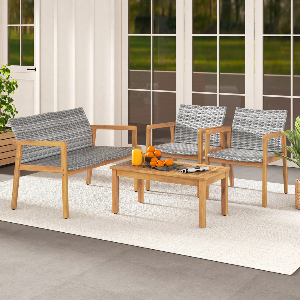 4-Piece Patio Furniture Set with Loveseat Single Chairs and Coffee
