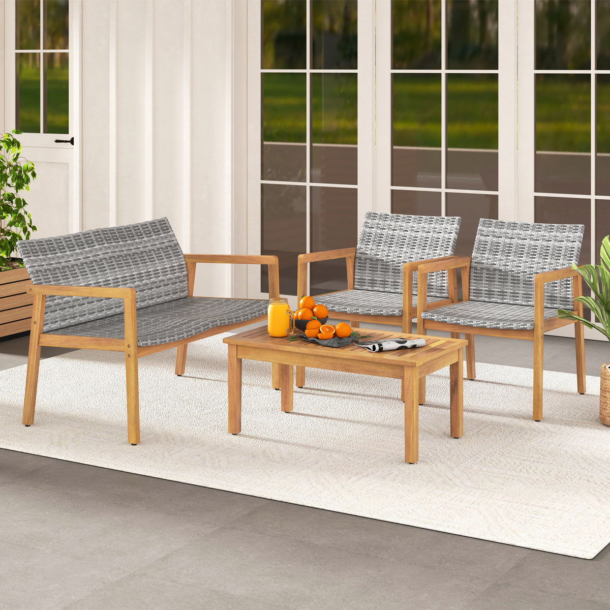 4-Piece Patio Furniture Set with Loveseat Single Chairs and Coffee