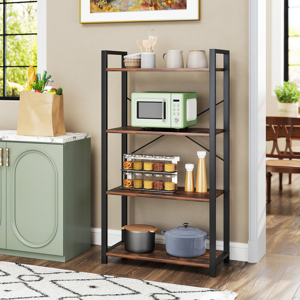 4-Tier Industrial Bookshelf with Metal Frame, 47 Inch - Rustic Brown
