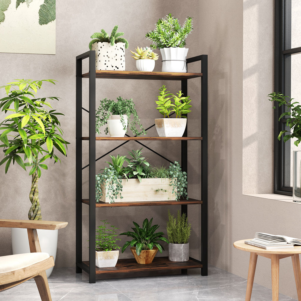 4-Tier Industrial Bookshelf with Metal Frame, 47 Inch - Rustic Brown