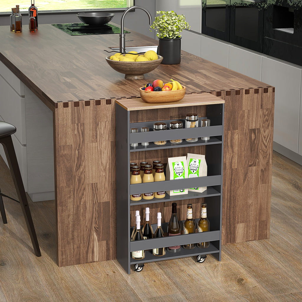 4-Tier Rolling Storage Cart with Open Shelves - Gray