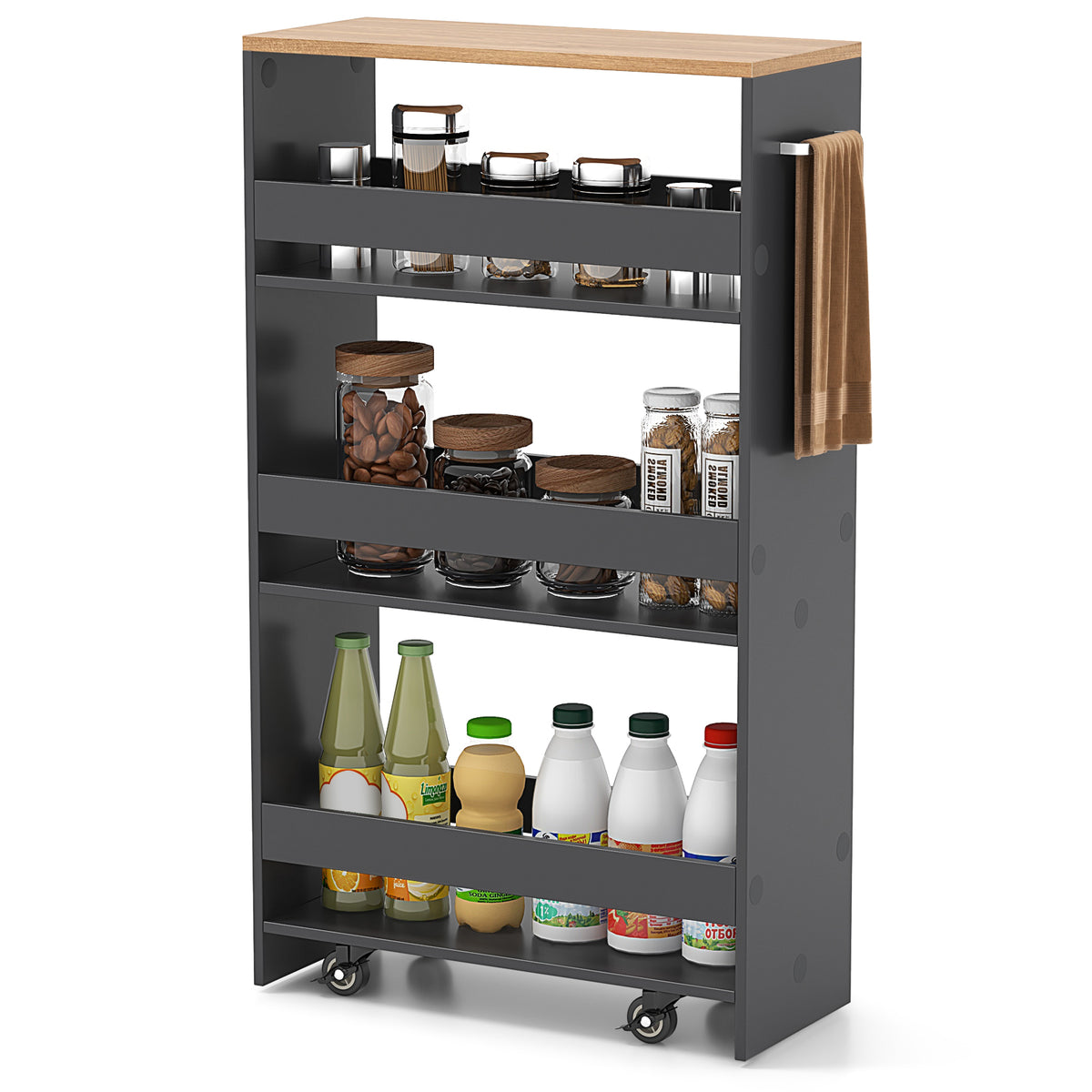 4-Tier Rolling Storage Cart with Open Shelves - Gray