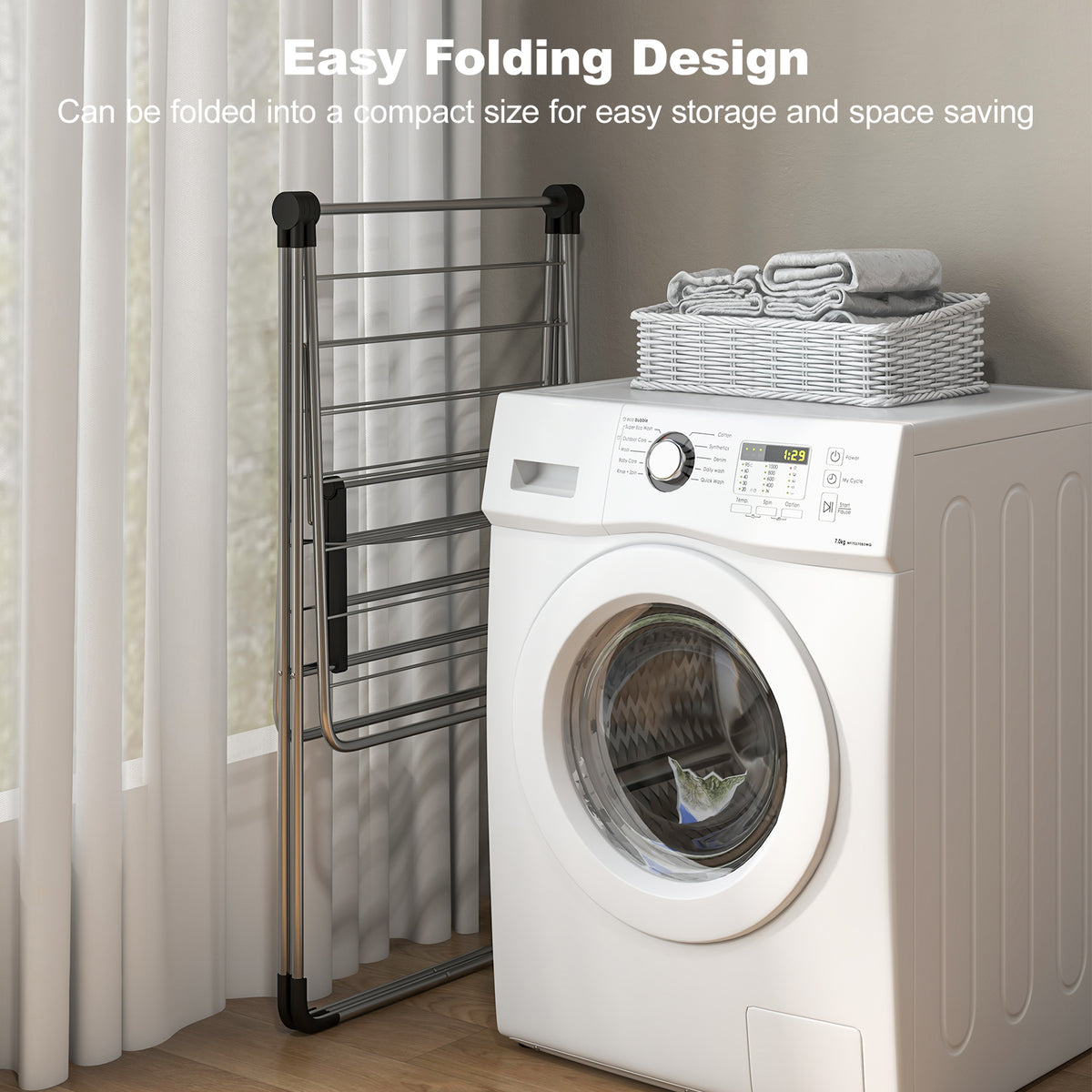 2-Tier Laundry Drying Rack Folding Cloth with Aluminum Frame