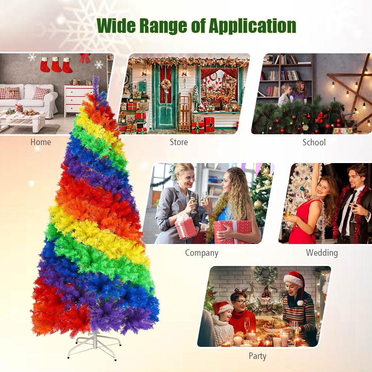 7 Feet Artificial Christmas Tree with Rainbow Tips and Metal Stand