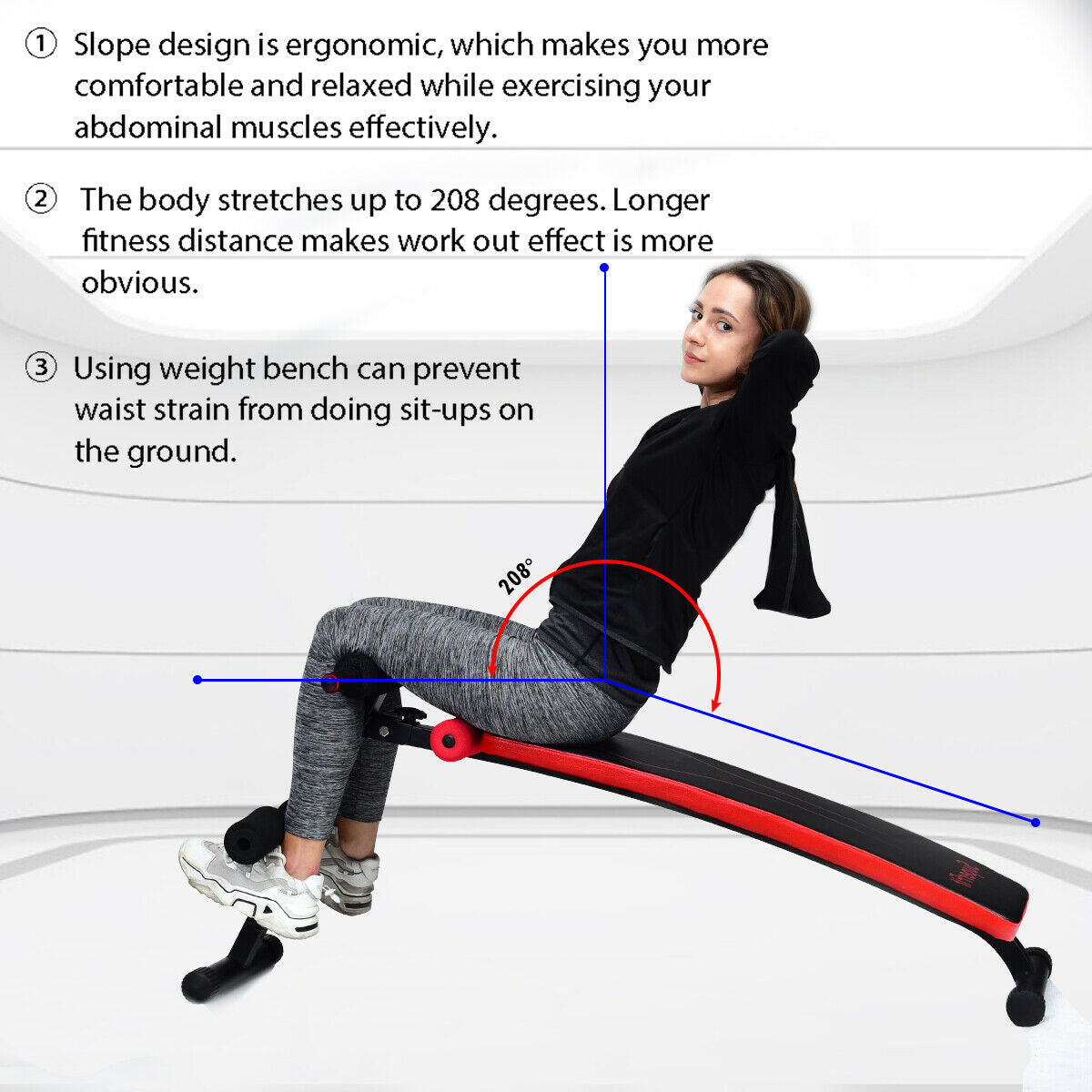 Foldable 52 Inch Adjustable Weight Bench for Home Workout - Red