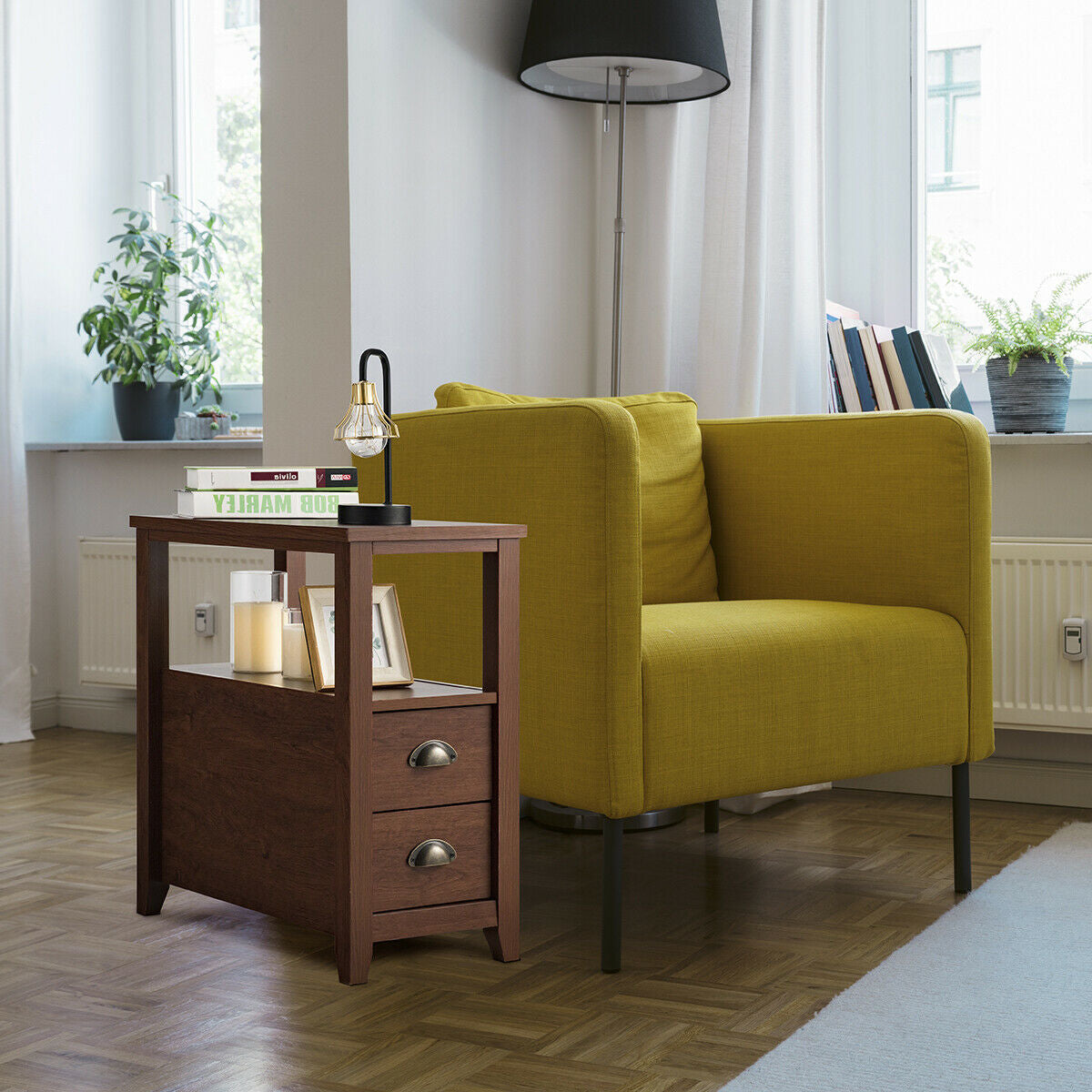 2-Drawer Nightstand Set, Brown - Space-Saving Bedroom Storage