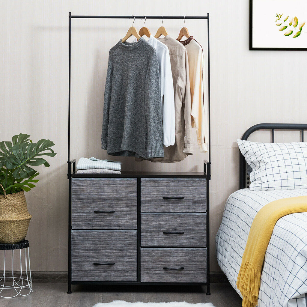 5 Fabric Drawer Dresser with Metal Frame and Wooden Top