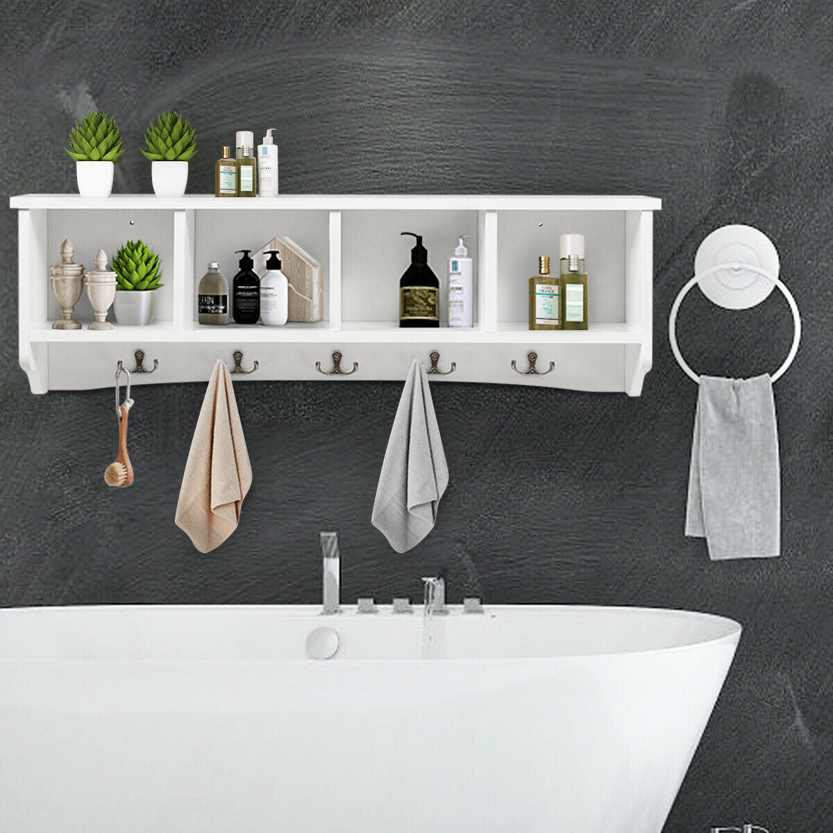Wall Mounted Storage Cabinet with Coat Rack - White