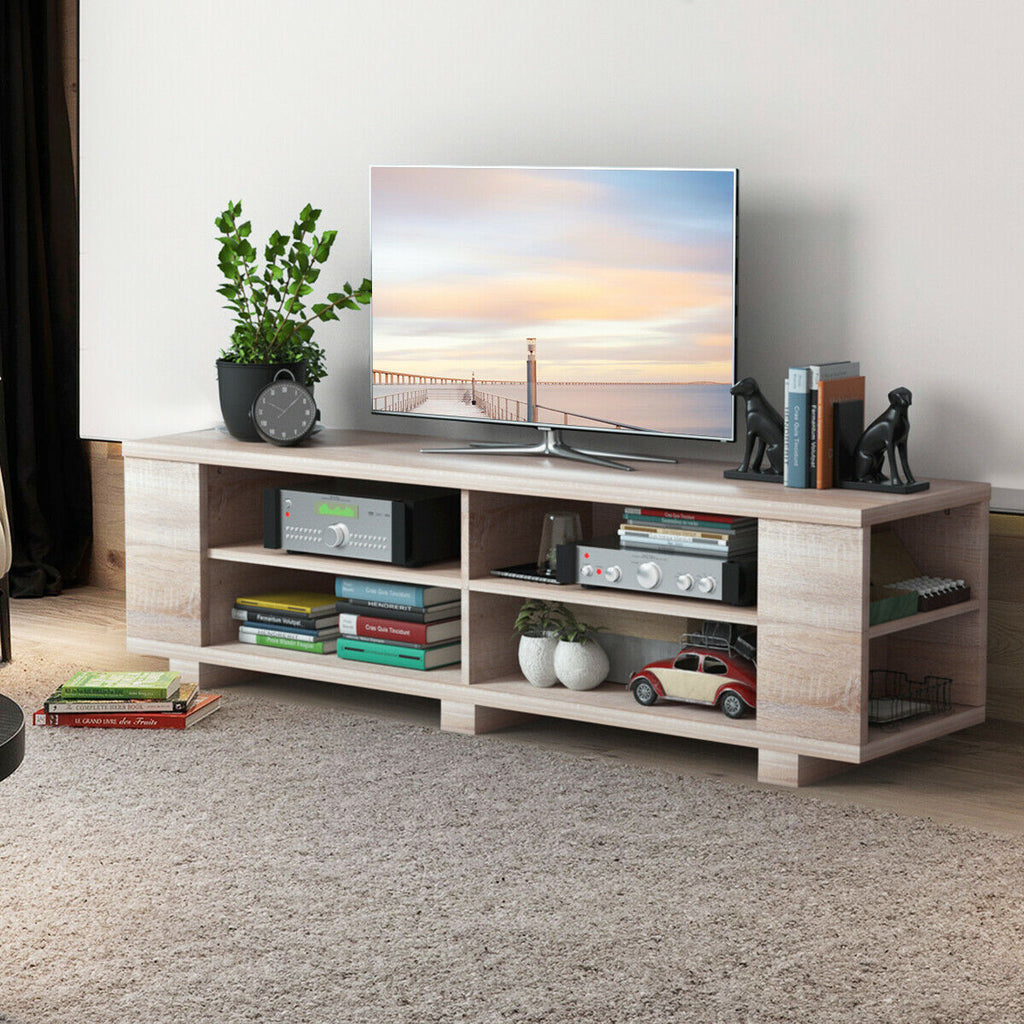 Wooden TV Stand with 8 Open Shelves for 65-Inch TVs - Walnut