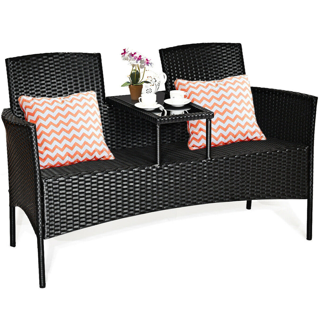 Wicker Patio Conversation Furniture Set with Removable Cushions and