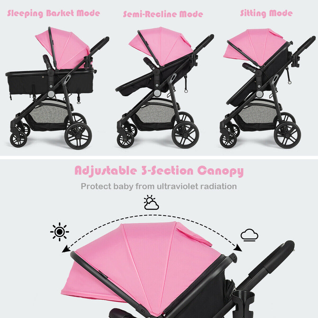 2-in-1 Foldable Baby Stroller with Cup Holder - Pink, Infant & Newborn
