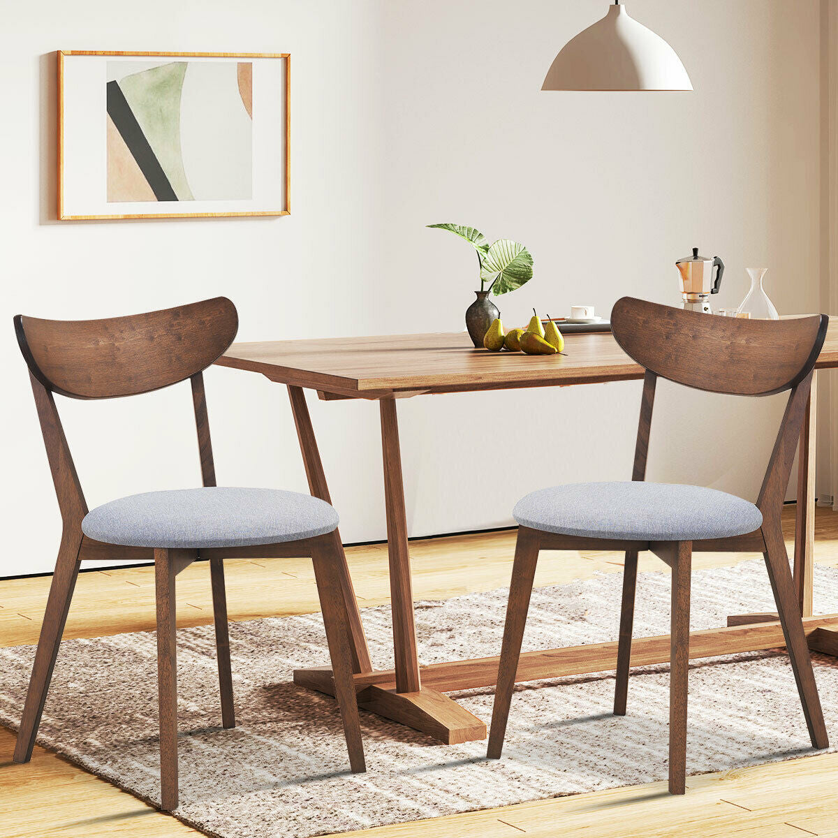 Set of 2 Upholstered Dining Chairs, Curved Back