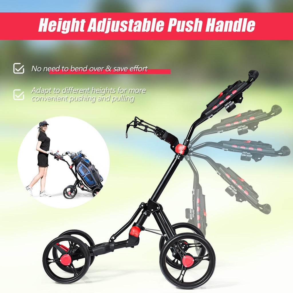 4 Wheel Folding Golf Push Cart Trolley with Adjustable Handle & Accessories